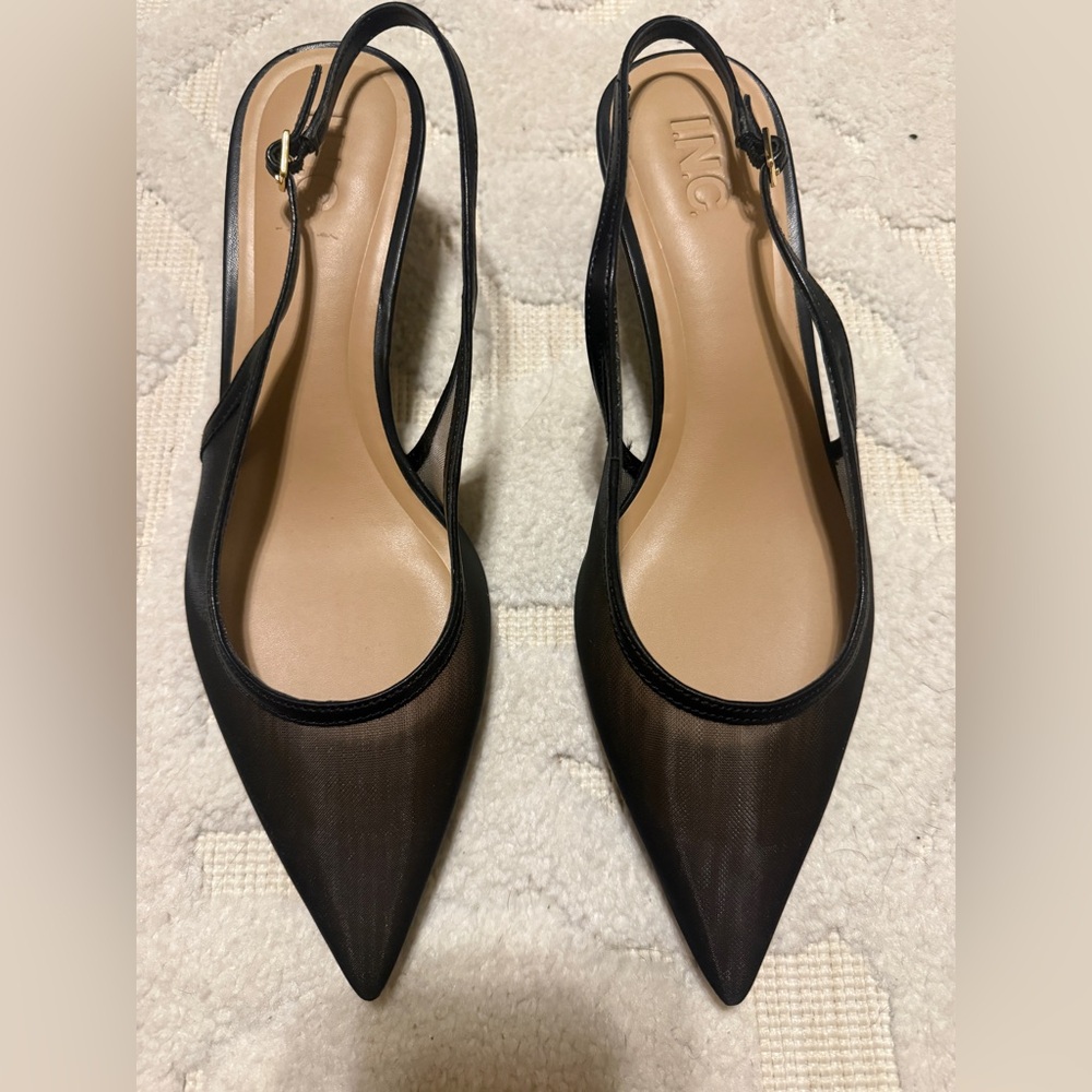 INC International Concepts Black Pointed Slingback Flats   9M